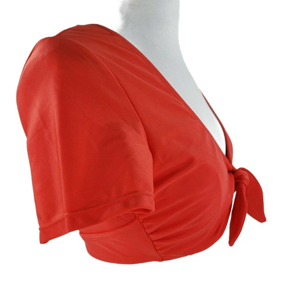 Xhilaration Red Bikini Swim Top Jrs 11/13 Wmns 8/10 Tie Front Open Back - Picture 2 of 10